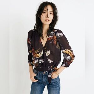 MADEWELL Wrap Top in Blooming Oasis COLOR Harvest Dark Eggplant Size XS